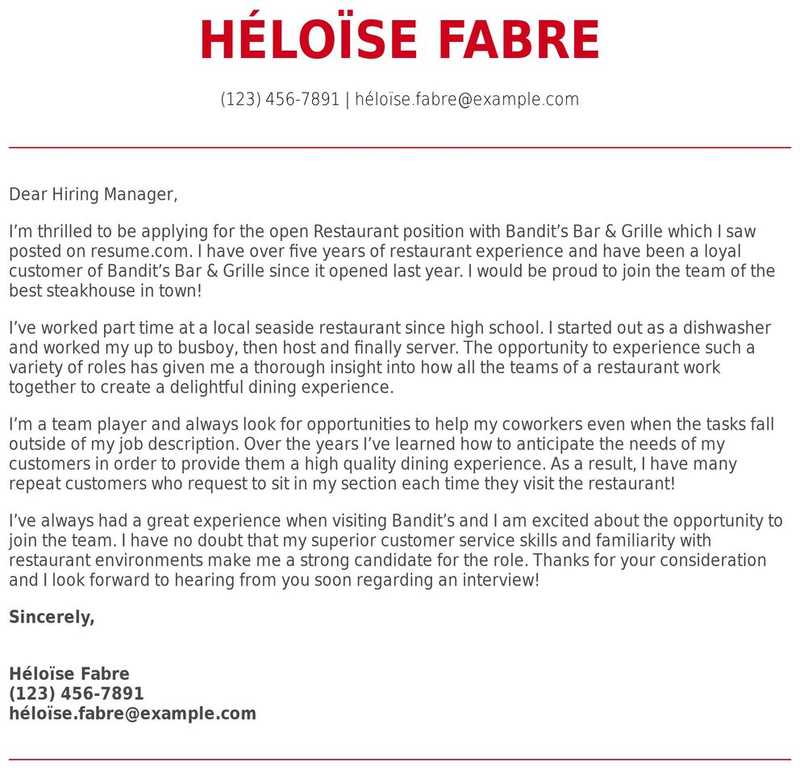 Restaurant Cover Letter Examples Food Service Manager Cover Letter